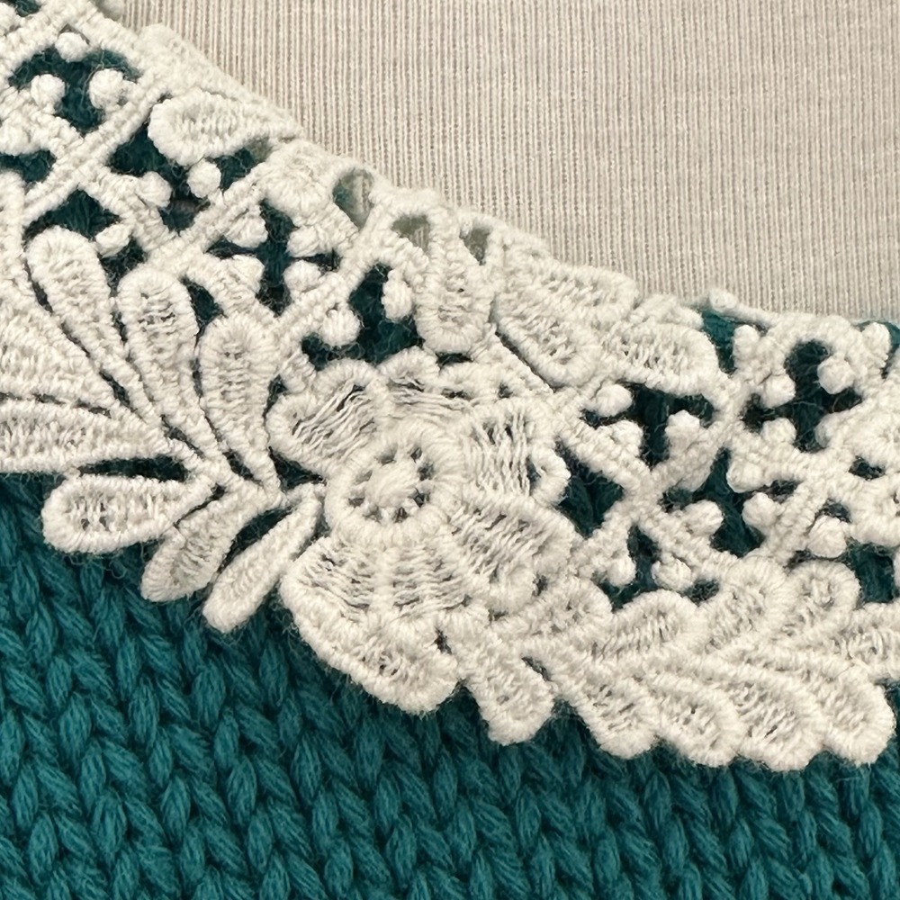 Vtg Cambridge Spirit Sweater Womens Medium Green Grannycore Cottagecore Lace - Picture 5 of 12